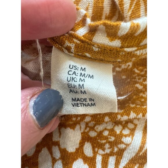 Christian Siriano 100% Linen Mustard Yellow Tropical Floral Back Button Top M - Picture 4 of 9